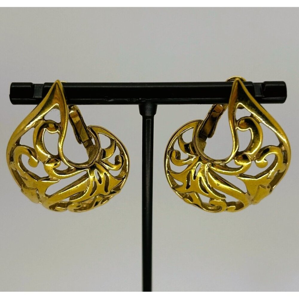 Pierre Lang Gold-Tone Filigree Pierced Earrings With Omega Clips Statement
